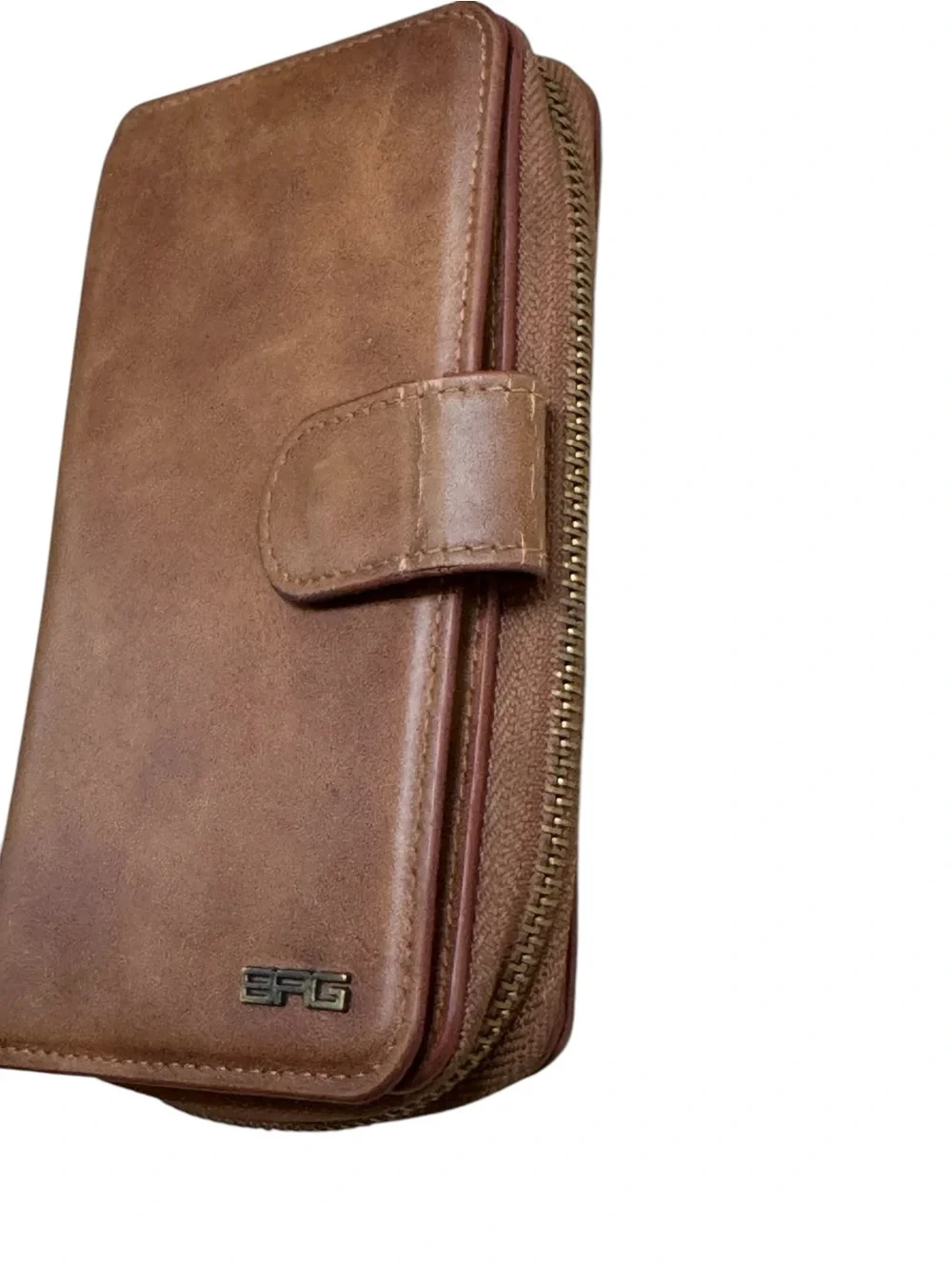 BRG Bifold Brown Faux Leather Women’s Zip Wallet with Snap Closure